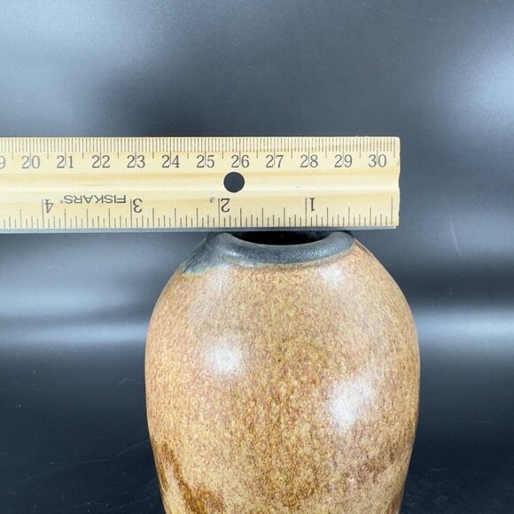 Vintage Hand Made Pottery Vase Vessel Brown Drip Glaze Artists Marked Vase VTG - Picture 5 of 15
